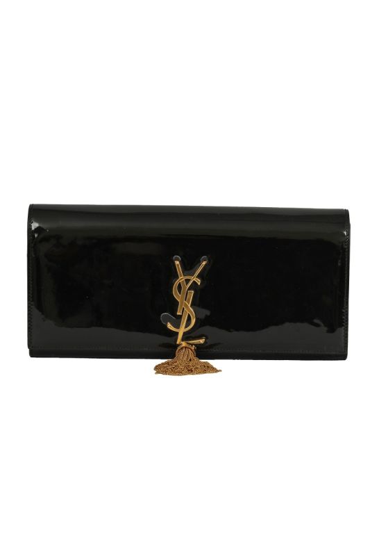 YVES SAINT LAURENT BLACK PATENT LEATHER  KATE TASSEL CLUTCH
