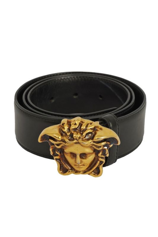VERSACE  SIZE 85 CM BLACK LEATHER MEDUSA BUCKLE BELT