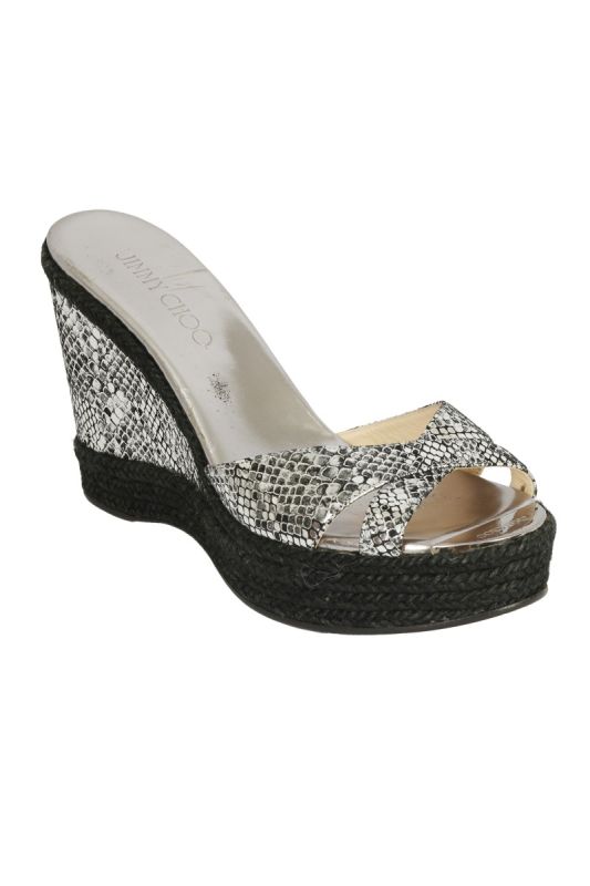 JIMMY CHOO SIZE 38 SILVER SNAKE PRINT WEDGES