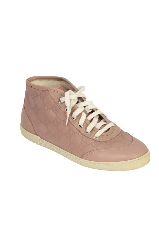 GUCCI SIZE 36.5 MONOGRAM LEATHER UPPER  TRAINER SHOES