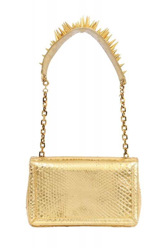 CHRISTIAN LOUBOUTIN GOLD PYTHON ARTEMIS SPIKED SHOULDER BAG 