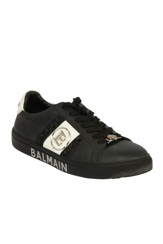 BALMAIN  SIZE- 42 BLACK LEATHER TRAINERS