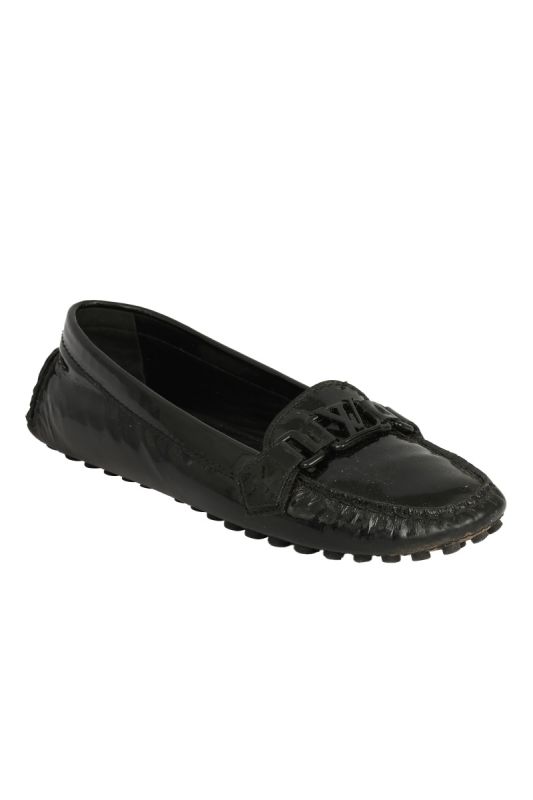 LOUIS VUITTON SIZE-38.5 PATENT LEATHER LOGO SLIP 