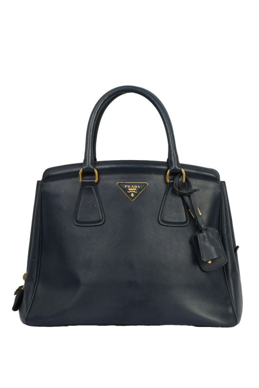 PRADA NAVY BLUE SAFFIANO LUX LEATHER PARABOLE TOTE BAG 