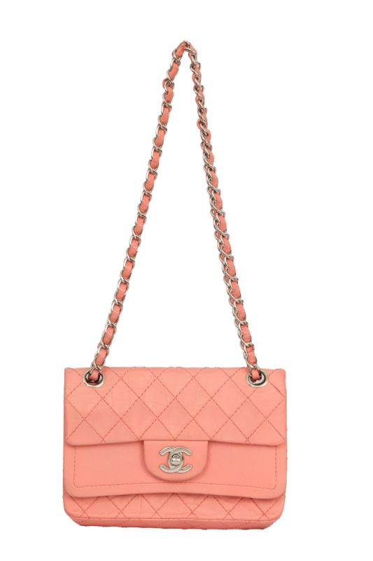 CHANEL PEACH LEATHER FLAP SLING BAG