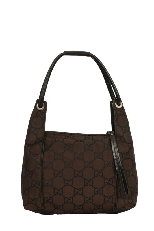 GUCCI BROWN PONY STYLE CANVAS SHOULDER BAG