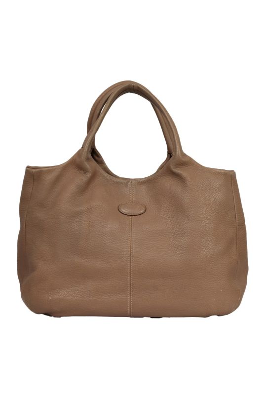 TODS BROWN LEATHER LOGO TOP HANDLE BAG