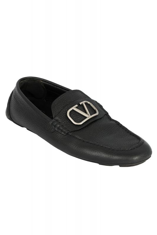 VALENTINO GARAVANI SIZE- EU 41 V LOGO SIGNATURE GRAINY CALFSKIN DRIVING SHOE