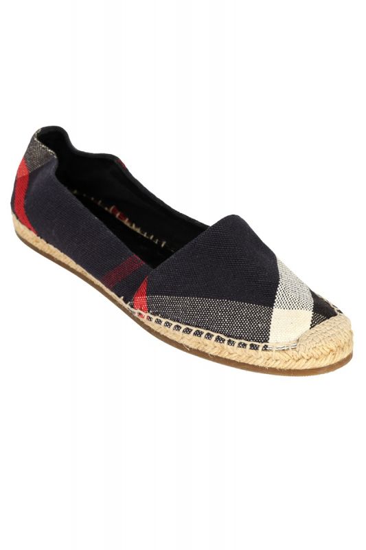 BURBERRY SIZE- EU 39 NAVY BLUE CHECKERED CANVAS HODGESON FLAT ESPADRILLES