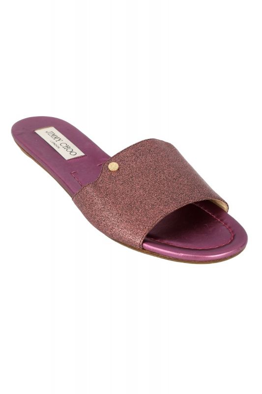 JIMMY CHOO SIZE- EU 39 PINK GLITTER NANDA FLAT SLIDES