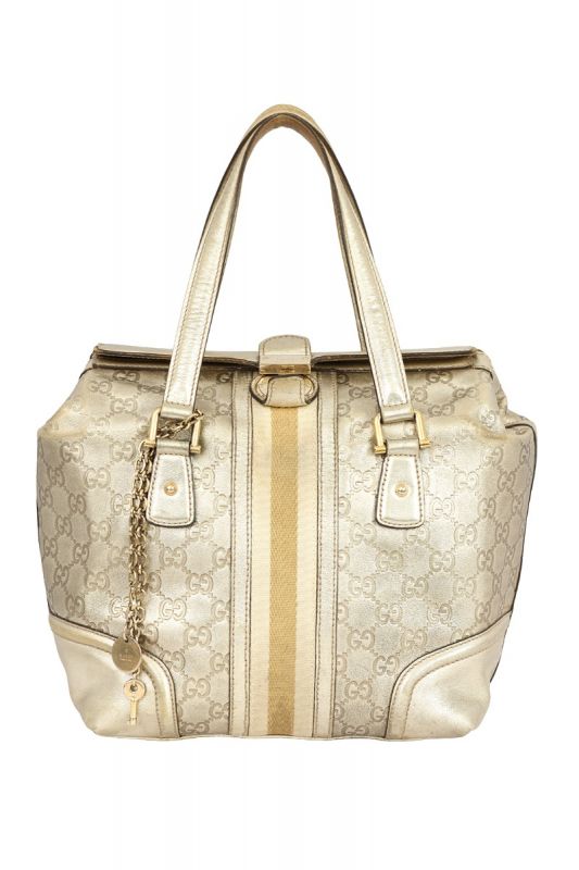 GUCCI METALLIC GOLD GG SIGNATURE TREASURE BOSTON BAG 