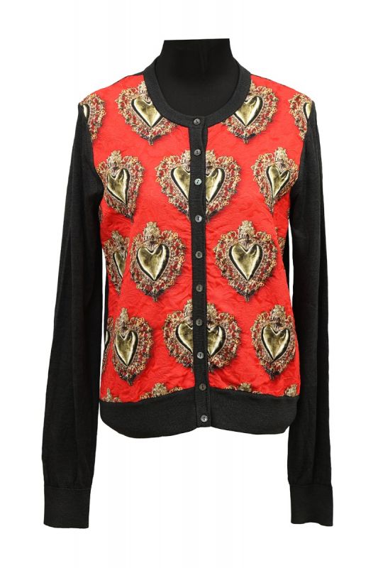 DOLCE & GABBANA SIZE- 46/XL ORANGE EMBOSSED PATTERN KNIT CARDIGAN 