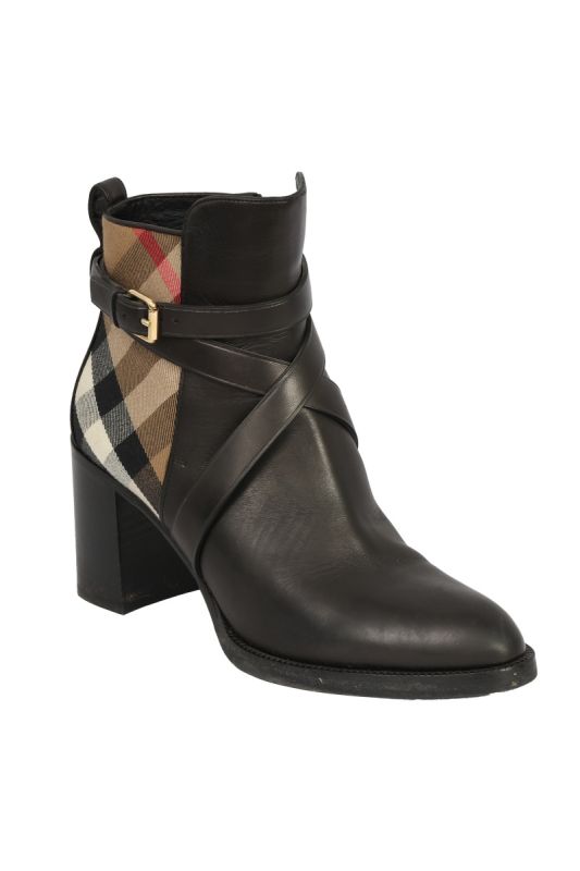 BURBERRY SIZE-39 BLACK CLASSIC CHECK BOOTS