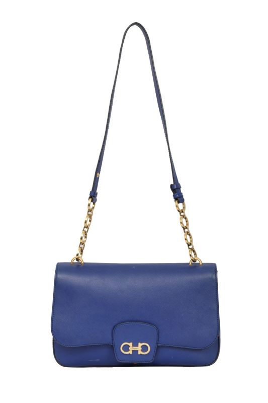 SALVATORE FERRAGAMO BLUE LEATHER BREE SHOULDER BAG   