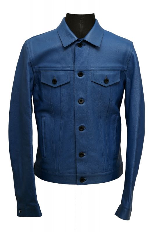 BURBERRY SIZE-46/M BLUE LEATHER JACKET