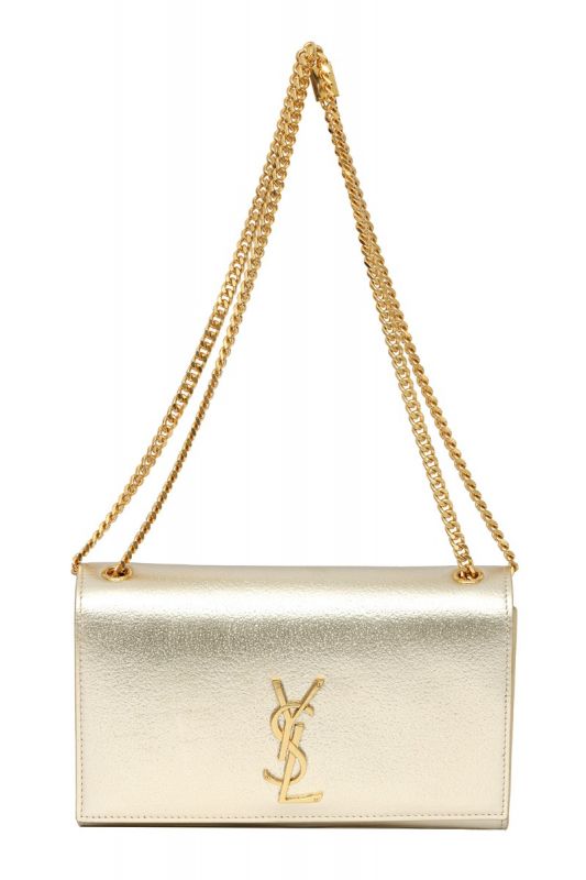 YVES SAINT LAURENT METALLIC GOLD KATE PEBBLED LEATHER MEDIUM SHOULDER BAG