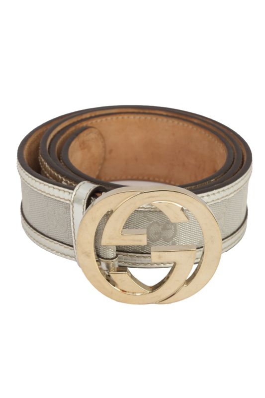 GUCCI GG 95 CMS/38 INCHES METALLIC SILVER  INTERLOCKING G BUCKLE BELT