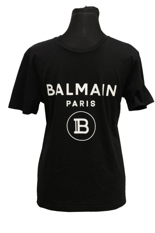BALMAIN SIZE- S  BLACK LOGO PRINT T-SHIRT