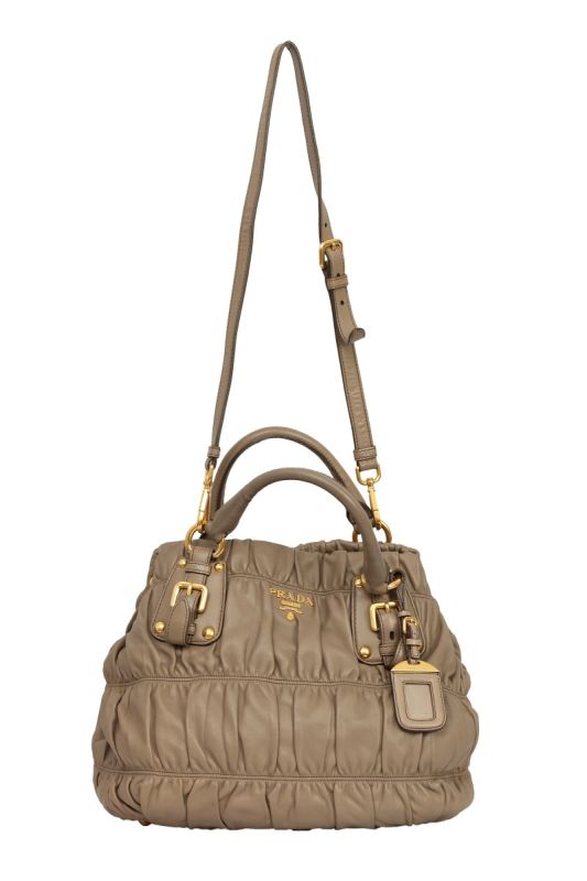 PRADA BEIGE LEATHER GAUFRE TOTE BAG 