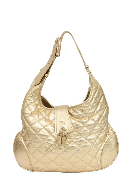 BURBERRY BROOKE HOBO QUILTED METALLIC GOLD BAG