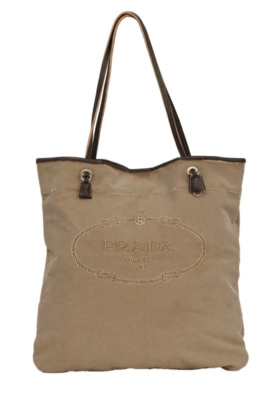 PRADA CANAPA LOGO CANVAS TOTE BAGS