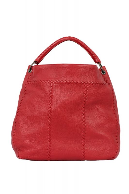 BOTTEGA VENETA RED WASHED VERVO LEATHER HOBO BAG