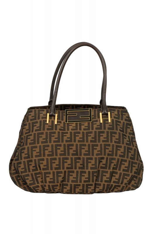 FENDI TOBACCO ZUCCA PRINT CANVAS MIA LARGE TOTE BAG