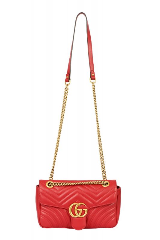 GUCCI RED MARMONT MEDIUM MATELASSE SHOULDER BAG