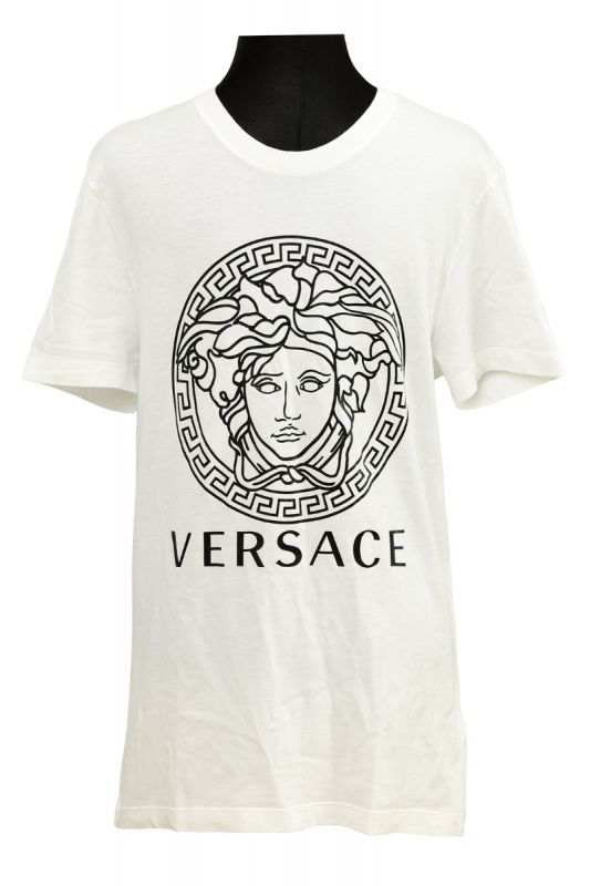 VERSACE SIZE-M WHITE MEDUSA HEAD LOGO PRINT T-SHIRT