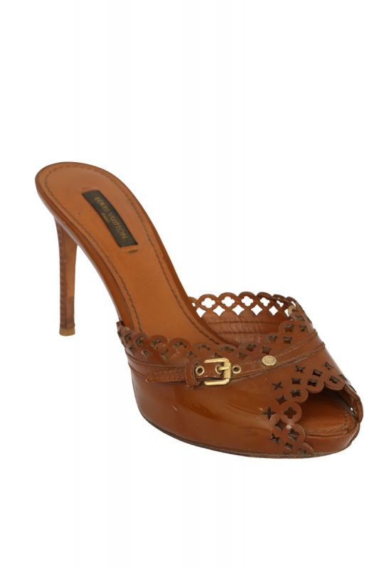 LOUIS VUITTONSIZE- EU 38 PATENT LEATHER CUT-OUT PEEP TOE MULES