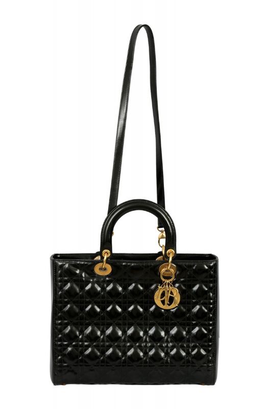 CHRISTIAN DIOR LARGE PATENT CANNAGE LADY DIOR SATCHEL BAG 