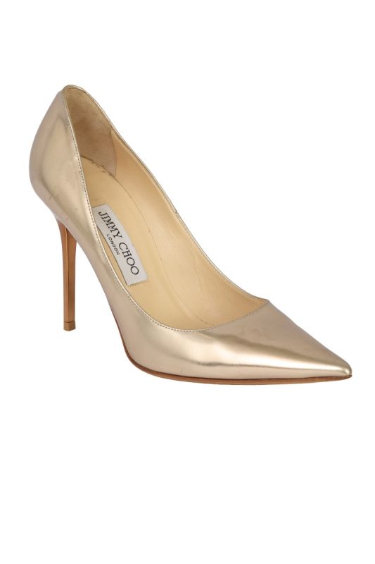 JIMMY CHOO SIZE- 37.5 METALLIC GOLD LEATHER ANOUK POINTED PUMPS