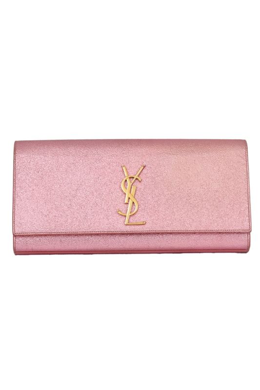 YVES SAINT LAURENT METALLIC PINK LEATHER  KATE FLAP CLUTCH