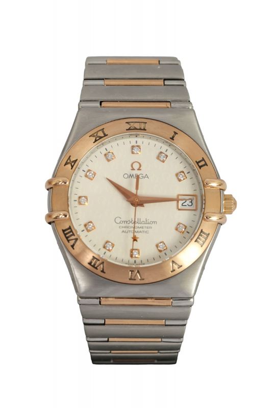 OMEGA CONSTELLATION 35 MM50TH ROSE GOLD AND STEEL ANNIVERSARY CHROMOMETER WATCH  