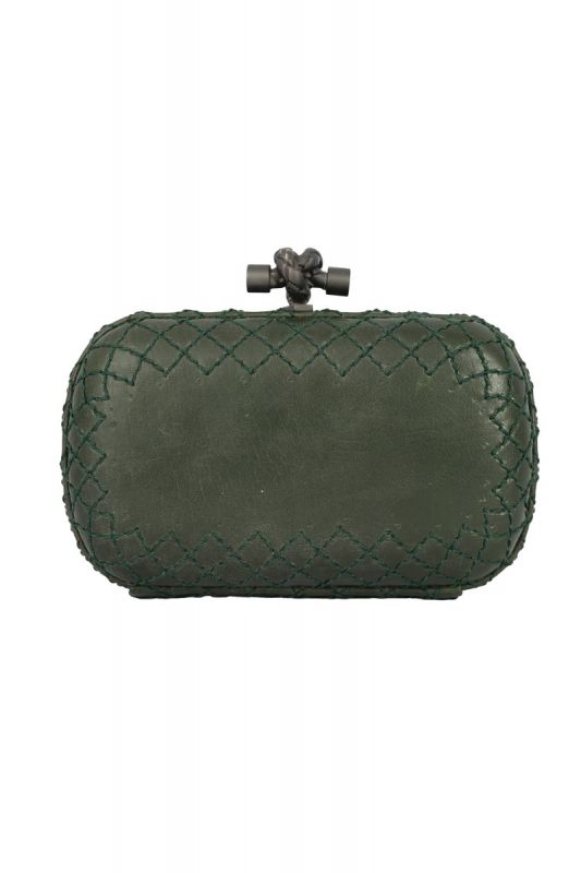 BOTTEGA VENETA DARK GREEN KNOT CLUTCH