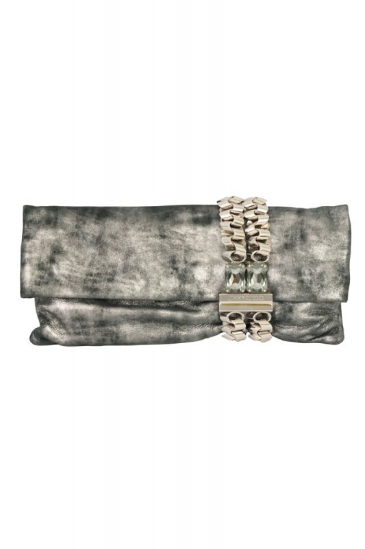 JIMMY CHOO SILVER CHANDRA CLUTCH BAG