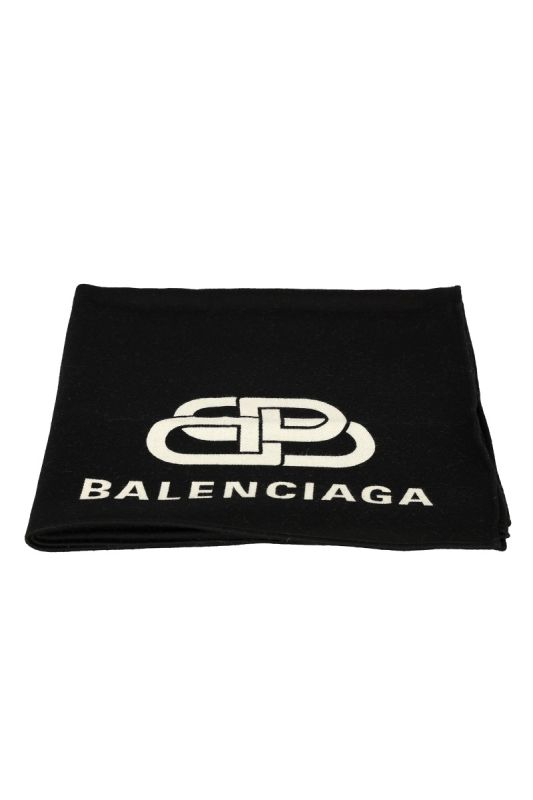 BALENCIAGA BB LOGO BLANKET WOOL SCARF 