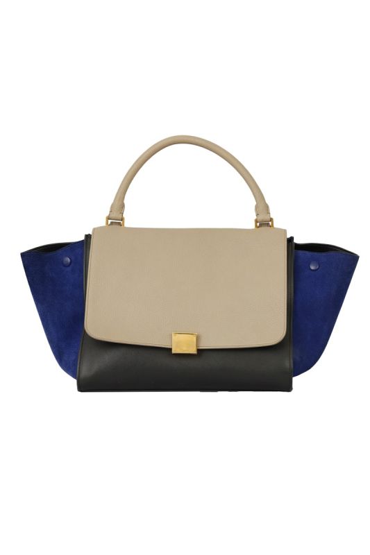 CELINE TRI COLOR LEATHER AND SUEDE MEDIUM TRAPEZE BAG 
