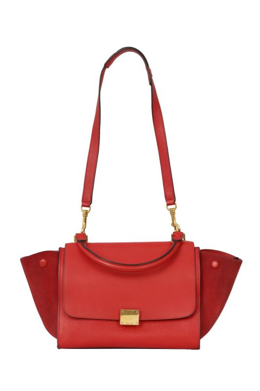 CELINE RED LEATHER AND SUEDE MEDIUM TRAPEZE BAG 