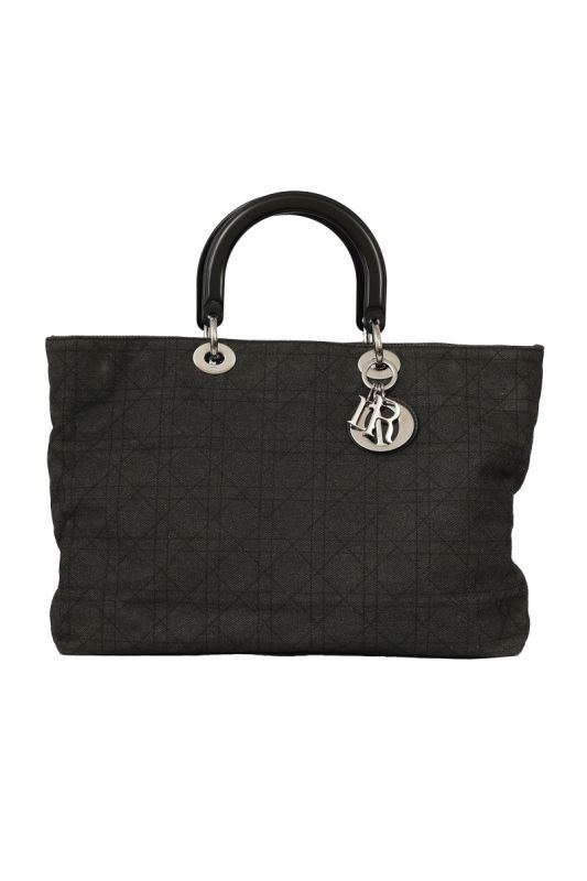 CHRISTIAN DIOR LARGE LADY DIOR CANNAGE QUILT DENIM TOTE BAG 