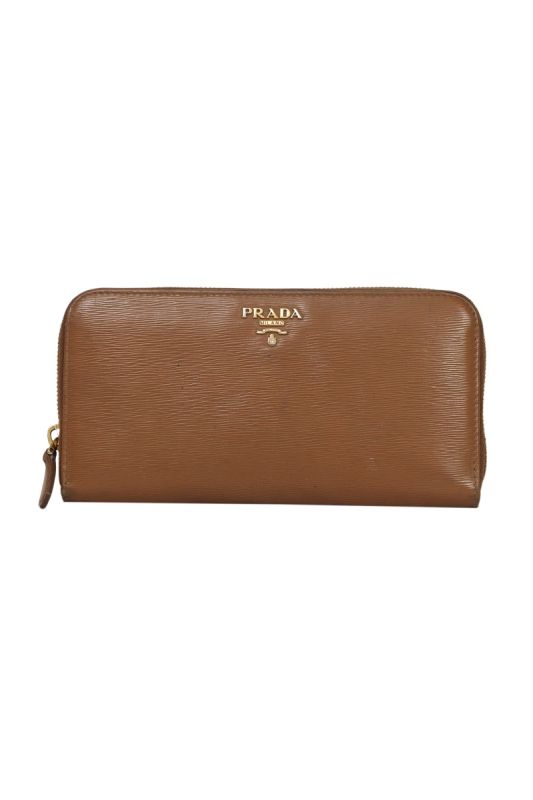 Prada Caramel Saffiano Leather Zip Around Wallet