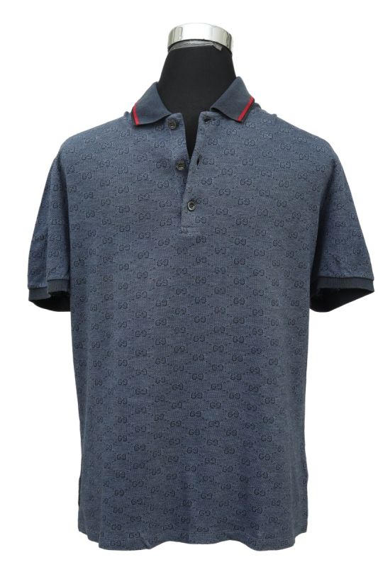 Gucci Size M GG Monogram Blue Polo T Shirt