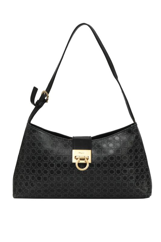 Salvatore Ferragamo Gancini Embossed Leather Shoulder Bag