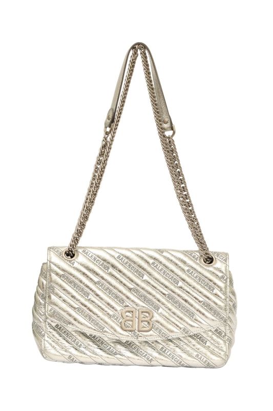Balenciaga BB Chain Round Silver Quilted Bag