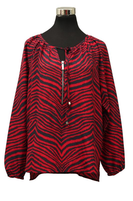 Michael Kors Size LZebra Printed Red Top