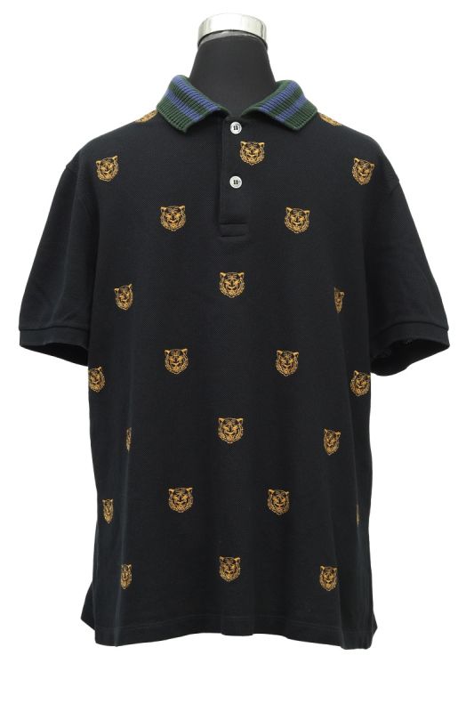 Gucci Black Embroidered Pique Polo T Shirt