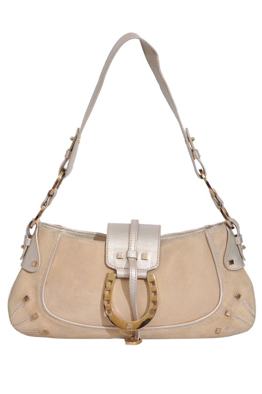 AIGNER SUEDE LOGO BUCKLE SHOULDER BAG