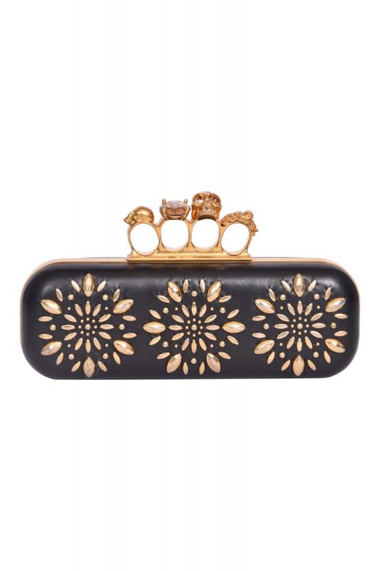 Alexander McQueen Satin Universe Effect Skull Gem Knuckle Clutch