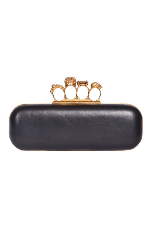 Alexander McQueen Satin Universe Effect Skull Gem Knuckle Clutch