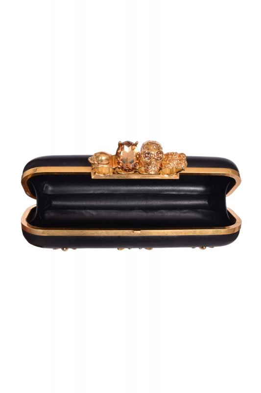 Alexander McQueen Satin Universe Effect Skull Gem Knuckle Clutch